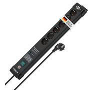 Brennenstuhl Premium-Line regleta enchufes de 6 Tomas con protección contra sobretensiones hasta 60.000 A (Cable de 3 m, Interruptor, montable, Fabricado en Alemania) Negro