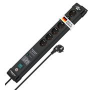 Brennenstuhl Premium-Line regleta enchufes de 6 Tomas con protección contra sobretensiones hasta 60.000 A (Cable de 5 m, Interruptor, montable, Fabricado en Alemania) Negro