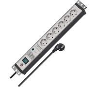 Brennenstuhl Premium-Line regleta enchufes de 6 Tomas con protección sobretensión (Formato 19", Cable de 3 m, Interruptor, protección hasta 60.000 A, Fabricado en Alemania) Negro/Gris