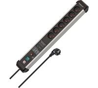 Brennenstuhl Premium-Protect-Line Regleta de 6 vías con protección espiral 60,00A (cable de 3 m, con botón de apagado, fabricado en Alemania) plateado/negro 220-250V