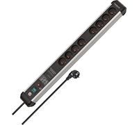 Brennenstuhl Premium-Protect-Line - Regleta de 8 enchufes con protección contra sobretensión 60.000 A (cable de 3 m, con interruptor, fabricado en Alemania), plateado/negro