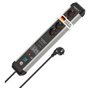 Brennenstuhl Regleta BRE 1391010400, 4 tomas, protección 60.000 A, cable 3 m, Plateado/Negro