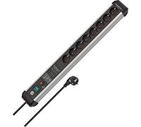 Brennenstuhl Premium-Protect-Line regleta enchufes de 8 Tomas con protección sobretensión (Cable de 3m, Interruptor, protección hasta 60.000A, Fabricado en Alemania) Plateado/Negro