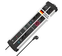 Brennenstuhl Premium-Protect-Line regleta enchufes Gaming con USB y 11 Tomas, protección sobretensión, Main-Follow (2X USB 3,10A, 2X Interruptor, Cable de 3m, Producto alemán) Plateado/Negro