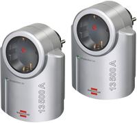 Brennenstuhl Primera-Line Adaptador de Enchufe con protección contra sobretensiones Set de 2 (Adaptador como protección contra Rayos para aparatos eléctricos) Plateado/Negro