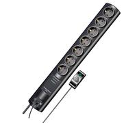 Brennenstuhl Primera-Tec Comfort Switch Plus regleta de enchufes 7 Tomas con protección contra sobretensiones (Cable de 2 m, Interruptor y conexión RJ-11) Negro
