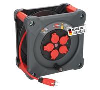 Brennenstuhl Profesional KA 3210 5 IP44 Carrete de cable para instalaciones de construcción (cable H07BQ-F 3G2,5 de 33 m en rojo, 5 enchufes, uso en obra y exterior permanente, fabricado en Alemania)