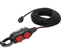 Brennenstuhl Professional - Conector de 4 vías (Cable de 15 m en Negro, Uso en el Sitio de construcción y Exterior Permanente, IP54, enchufes en disposición de 45º)