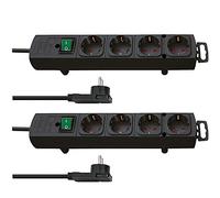 Brennenstuhl - Regleta Comfort Line Plus con 4 enchufes (con enchufe plano, interruptor, 2 m de cable y separación extraancha entre los enchufes), color: negro (4 enchufes, 2 unidades)