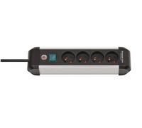 Brennenstuhl Regleta de 4 enchufes Premium-Alu-Line, de aluminio de alta calidad (con interruptor y cable de 1,8 m, fabricado en Alemania), color plateado y negro
