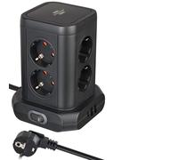 Brennenstuhl Regleta de enchufes de 8 vías con USB, Regleta Vertical de 8 vías con 2 x Type A & 1 x Type C Power Delivery para Carga rápida, enchufes en disposición de 45°, Cable de 2 m, Negro