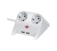 Brennenstuhl Regleta de enchufes de escritorio con 2 enchufes y USB, color blanco (1,8 metros)