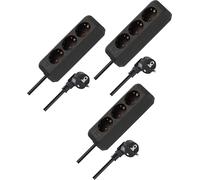 Brennenstuhl regleta de enchufes Eco-Line de 3 Tomas, Juego de 3 Unidades (regleta con protección Reforzada contra el Contacto Accidental y Cable de 1,5 m), Color Negro