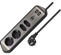 Brennenstuhl regleta de enchufes en Forma Esquina con 4 Tomas de Corriente para Cocina, Oficina y encimera (montable sin perforación, Carga USB, Acero Inoxidable) Plata/Negro
