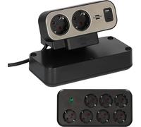 Brennenstuhl Regleta de sobremesa dúplex con Interruptor y protección contra sobretensiones (Regleta Enchufes con USB C Power Delivery, 1x USB C y 1x USB A, 9X enchufes, 2m) Plata/Negro