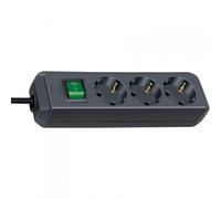 Brennenstuhl Eco-Line regleta de enchufes con 3 Tomas de Corriente (Cable de 1,5 m, Interruptor) Negro