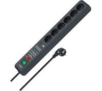 Brennenstuhl Secure-Tec regleta de enchufes con 6 Tomas de Corriente, protección contra sobretensión y señal de Alerta acústica (Cable de 3 m, Interruptor) Antracita
