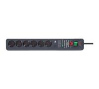 Brennenstuhl Secure-Tec regleta de enchufes con 6 Tomas de Corriente, protección contra sobretensión y señal de Alerta acústica (Cable de 3 m, Interruptor) Antracita