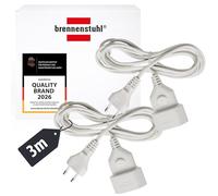 Brennenstuhl Set de 2 Cables alargadores de plástico (alargador para Interior, Cable de 3m, con Enchufe y Acoplamiento Euro) Blanco