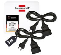 Brennenstuhl Set de 2 Cables alargadores de plástico (alargador para Interior, Cable de 3m, con Enchufe y Acoplamiento Euro) Negro