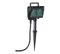 Brennenstuhl Toma de corriente exterior de jardín de 2 vías con pica de tierra (resistente a la intemperie, carcasa estanca, cable de 1,4 m)
