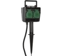 Brennenstuhl Toma de Corriente para jardín/de 4 vías con piqueta de Tierra (plástico Resistente a la Intemperie, Toma de Corriente para Exteriores con Carcasa Impermeable, 10 m de Cable) Negro