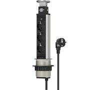 Brennenstuhl Tower Power regleta de enchufes de Mesa de 3 Tomas de Corriente (Cable de 2m, retráctil en la Mesa, montable) Aluminio