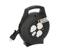 Brennenstuhl Vario Line Enrollacables doméstico con 3 enchufes y carga USB para interiores (Enrollacables con función de carga USB y 10m de cable, fabricado en alemania) negro