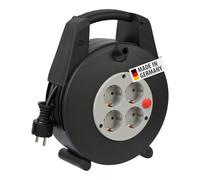 Brennenstuhl Vario-Line enrollacables doméstico con 4 enchufes (cable de 15 m, alargador enrollable, protección de corte térmico) negro/gris