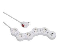 Brennenstuhl Vario Power regleta de enchufes con Carga USB y 5 Tomas de Corriente Variable (Cable de 1,4 m, regleta enchufes versátil y Flexible, 2 Puertos USB) Blanco