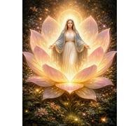Brennora Kits de punto de cruz estampados 11CT Bordado a Mano Virgen María con flor de loto DIY adultos principiantes Set de inicio de preimpreso 40x50 cm