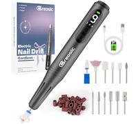 Breosic Taladro de uñas eléctrico, lima de uñas 12 en 1 portátil 35000 RPM, taladro de uñas inalámbrico recargable por USB, profesional con 9 velocidades y pantalla LED, kits de manicura y pedicura