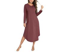 Bresdk Camisón Mujer Algodón Invierno Camisones de Manga Larga Cuello en V con Botones Ropa de Dormi Ligero y Suave para Hogar S-3XL