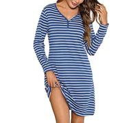 Bresdk Camisones de Mujer Invierno Rayas Camison Algodón Manga Larga | Cuello en V Rope de Dormir