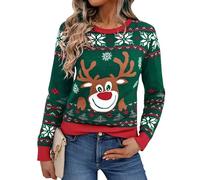 Bresdk Suéter Navidad Mujer Invierno Jerseys Navideño de Punto con Copos de Nieve y Reno Ugly Christmas Sweater para Mamá Esposa Hija Amiga Verde M