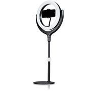 Bresser Anillo de luz con trípode, Soporte para teléfono móvil y regulador de Intensidad para iluminar vídeos, Retratos y Fotos de Productos, Color Negro