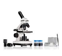 Bresser Biolux NV 20x-1280x Microscopio, Blanco | Luz incidente y transmitida, Cámara USB HD para PC, Windows 10 y 11, Platina mecánica, 5 preparaciones, Maletín