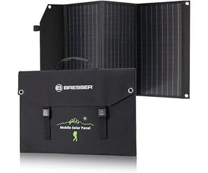 Bresser cargador solar portátil 90 W plegable con USB A y salida DC | 3 puertos USB A con QC3.0, salida DC 18 V 5 A, células monocristalinas, 3,7 kg, para móvil y estación de energía
