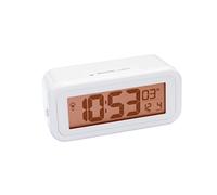 Bresser DCF MyTime Amber Despertador radiocontrolado con retroiluminación de color ámbar de ajuste permanente con sensor de luz (funciona con pilas), alarma e indicación de temperatura, blanco