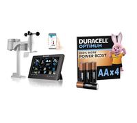Bresser Estación meteorológica radiocontrolada con sensor exterior, centro meteorológico con WLAN 7 en 1 para medición de viento, humedad, temperatura + Duracell Optimum pack de 4 AA