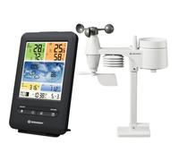 Bresser Estación meteorológica radiocontrolada con sensor exterior WLAN, centro meteorológico a color 5 en 1 con sensor exterior para temperatura, humedad, presión atmosférica, anemómetro y pluviómetro, negro, base vertical