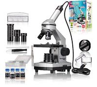 Bresser JUNIOR 40x-1024x Microscopio | 5 preparaciones y portaobjetos, Cámara ocular USB HD, Cuerpo metálico, Luz LED, Kit de Artemia, Para Windows 10 y 11