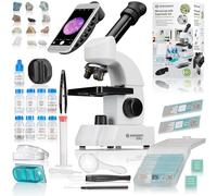 Bresser Junior Microscopio para Niños 40x-640x con QR Code y móvil | Luz transmitida, Adaptador móvil, 20 preparaciones con QR Code, 7 portaobjetos, Experimento Artemia, 75 piezas, Luz LED