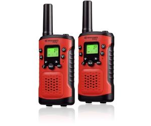 Bresser Junior Walkie Talkie Infantil Pack de 2 Alcance 6 km VOX Rojo | 8 canales, 10 tonos de llamada, linterna integrada, clips de cinturón, pantalla iluminada, volumen ajustable, 8 pilas AAA