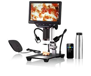 Bresser Microscopio Digital de 2L con luz Regulable, WiFi, Pantalla LCD a Color de 7 Pulgadas de Alta definición, función de grabación de vídeo y Fotos 1080P