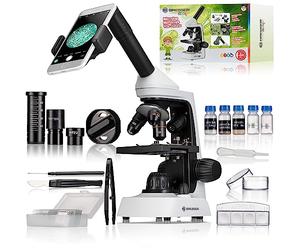 Bresser Microscopio Infantil 40x-2000x con Innovador Soporte para Smartphone e iluminación LED Regulable
