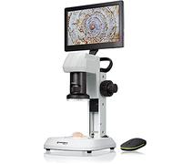 Bresser Microscopio LCD con análisis de luz y luz en 5 Niveles de Brillo, Zoom Continuo (0,7 x - 4,5 x), Pantalla de 22,5 cm y Enfoque Grueso y Fino, Blanco