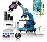 Bresser Microscopio para Estudiantes Biolux Sel con Soporte para Smartphone, Ricos Accesorios y Sistema de Zoom Barlow para niños, Principiantes y Adultos, Color Azul