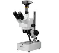 Bresser microscopio trinocular estereoscópico Zoom 10x-160x con cámara 12MP USB 3.0 iluminación LED reflejada y transmitida Negro