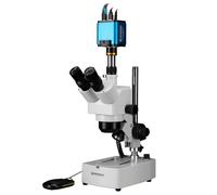 Bresser microscopio trinocular estereoscópico Zoom 10x-160x con luz LED reflejada y transmitida cámara HDMI Autofocus Color Negro